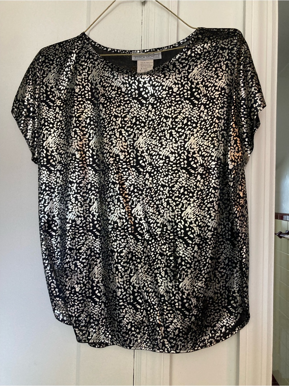 Metallic Black & Silver Short Sleeve Women's Top